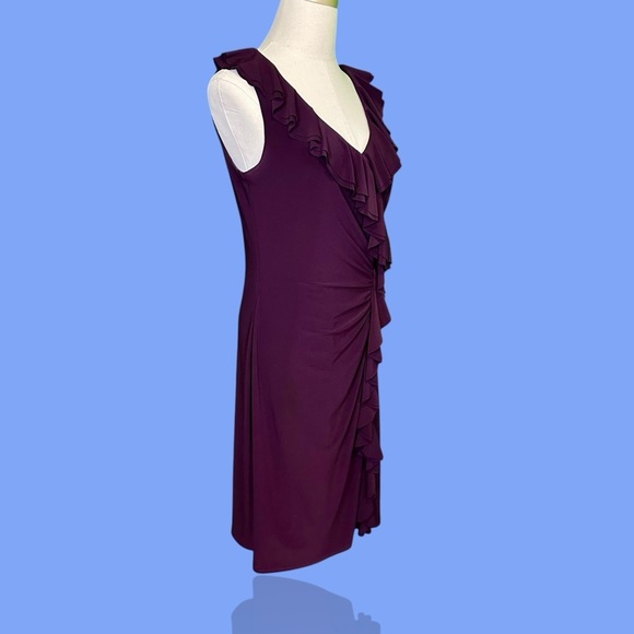 Lauren Ralph Lauren Purple Ruffled Detail Sleeveless Surplice Jersey Knit Dress - Picture 12 of 14